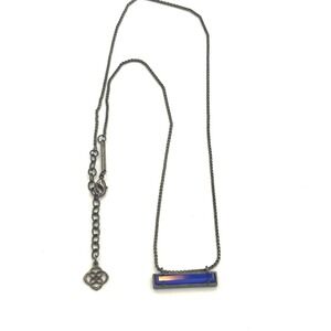 Kendra Scott Leanor Bar Pendant Necklace‎ Blue Gunmetal Tone Adjustable Chain